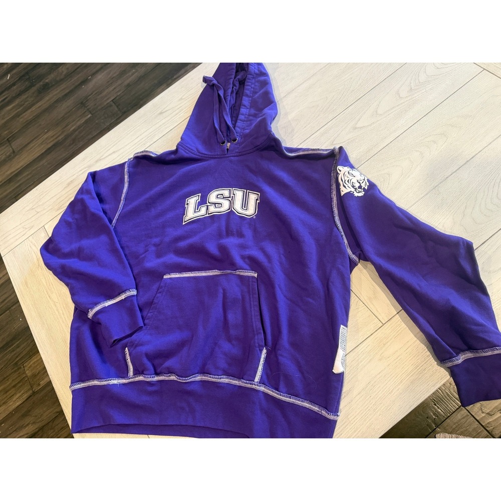 Authentic Apparel LSU Tigers Purple Contrast Stitch Hoodie Mens XL NCAA Graphic